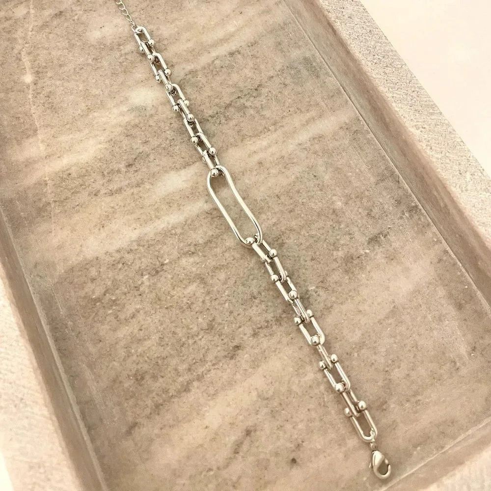 925 Sterling Silver Chunky U Link Bracelet Silver Paperclip Modern Link Bracelet - Picture 4 of 4